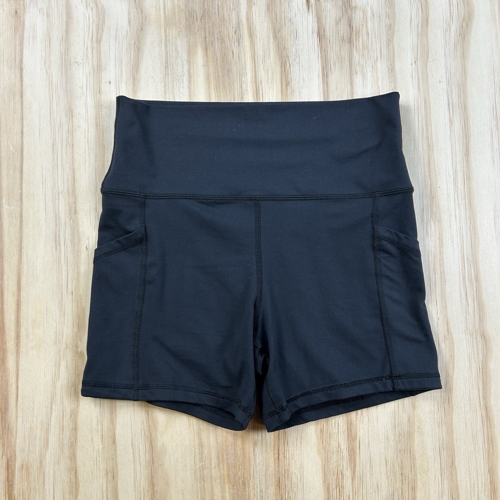 Aerie OFFLINE The Hugger Womens L Black High Rise 5 Inch Bike Shorts